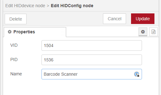 USB HID Config Node-RED